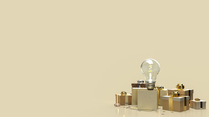 The gold gift boxes and light bulb for creative concept 3d rendering