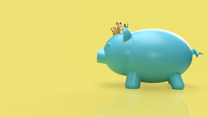 The blue piggy bank and crown for saving or business concept 3d rendering
