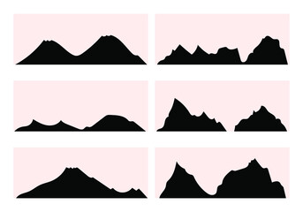 Set of silhouettes of the mountains on white background vector illustration.