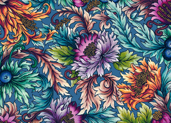 Gold and colorful vintage Blossom botanical paisley damask ethnic abstract flower Luxury background stock illustration Persian blue Pattern, Baroque rococo Style, backdrop, wedding card