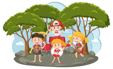 Children music band playing at park