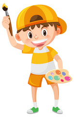Cute boy holding brush and colour palette