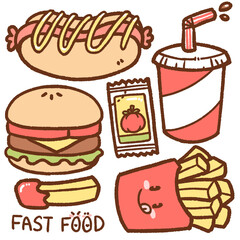 fast food cartoon drawing set