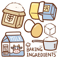baking ingredients cartoon drawing set