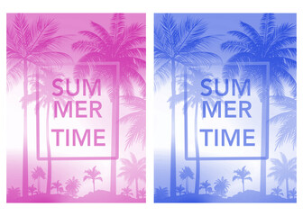 two illustration of summer in blue and pink color