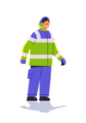 aviation marshaller supervisor in uniform near aircraft air traffic controller airline worker in signal vest professional airport staff