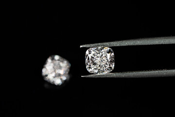 Cushion cut diamonds 1.50ct. compare with tweezers