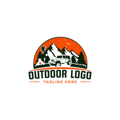 Rv mountain hiking outdoor logo design and Jeep