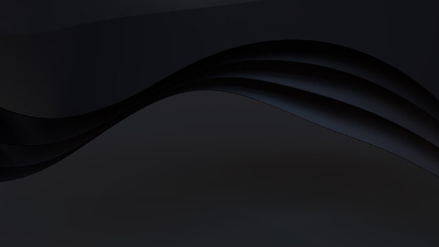 Black 3D Undulating lines arranged to create a Dark abstract background. 3D Render with copy-space.  