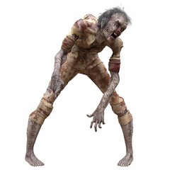 Zombie girl isolated white background 3d illustration