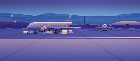 preparing aircraft before flight loading of baggage boarding airplane concept