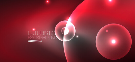 Abstract background with neon glowing light effects. Round shapes, triangles and circles. Wallpaper for concept of AI technology, blockchain, communication, 5G, science, business and technology