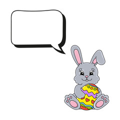 Speech bubble of different shape. With a cute cartoon character. Hand drawn. Easter theme. Thinking balloons. Vector illustration isolated on white background. doodle style.