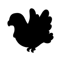 Black silhouette dove. Design element. Vector illustration isolated on white background. Template for books, stickers, posters, cards, clothes.