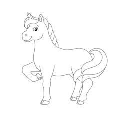 Magic unicorn. Coloring book page for kids. Cartoon style character. Vector illustration isolated on white background.