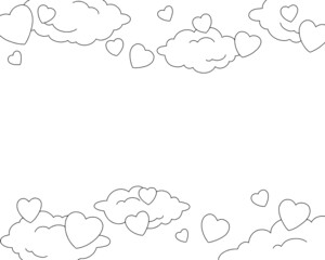 Scene with clouds and hearts. Coloring book page for kids. Valentine's Day. Cartoon style character. Vector illustration isolated on white background.