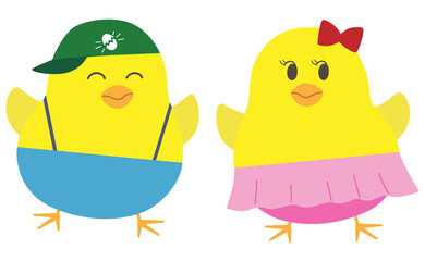 かわいい二羽のヒヨコのイラスト