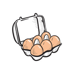 Egg box. Healthy food. Vector drawing. Image on white background