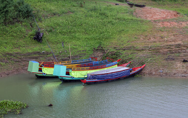 Colourful tourist boat of rangamati. this photo was taken from rangamati, Chittagong,Bangladesh.