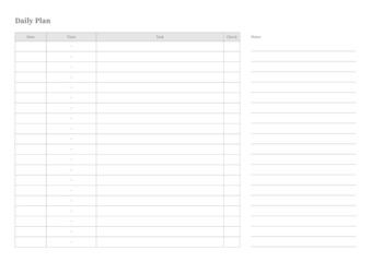 Note, scheduler, diary, calendar planner document template illustration. Daily plan form.