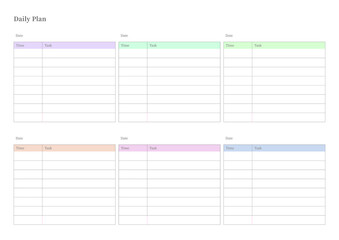 Note, scheduler, diary, calendar planner document template illustration. Daily plan form.