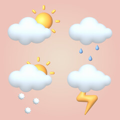 Set of 3d weather icons. Cloud sign. Vector