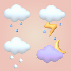 Set of 3d weather icons. Cloud sign. Vector
