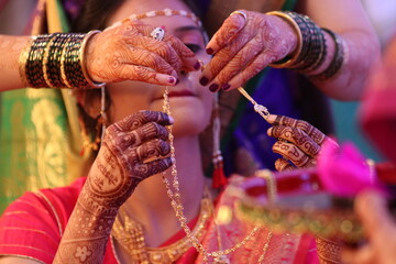 Indian Bride Wearing Mangalsutra in Wedding Ceremony