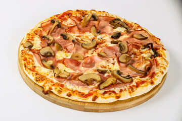 Pizza with ham, cheese and mushrooms