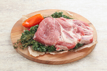 Raw pork neck for cooking
