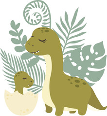 Illustrations of dinosaurs on a transparent background