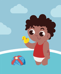 boy playing with duck