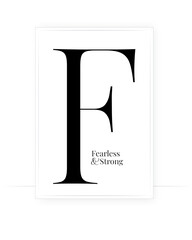 F letter art design. Fearless and strong, vector. Scandinavian minimalist typographic poster design. Black and white wall art design. 
