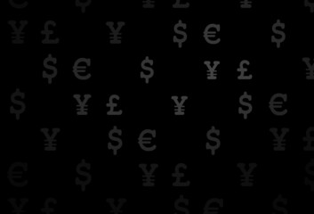 Dark black vector texture with financial symbols.
