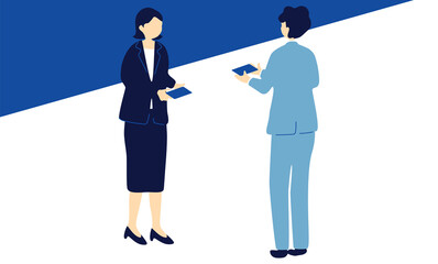 Fototapeta premium 名刺交換をするビジネスパーソン