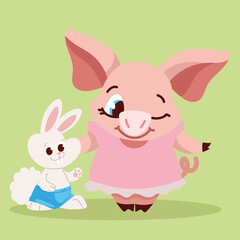 Obraz na płótnie Canvas cute pig and rabbit