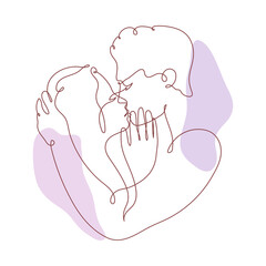 Lovers. Kissing couple. Vector illustration of a single continuous line in the style of minimalism. Love in one line.