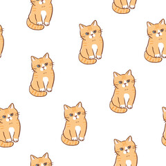 Seamless Pattern of Cartoon Ginger Cat Design on White Background