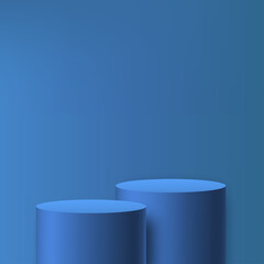Blue podium in blue background for product presentation. Vector