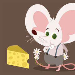 cute mouse with slice cheese