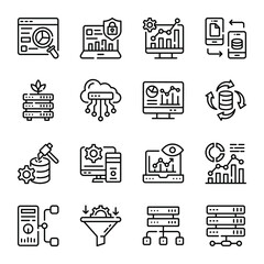 Collection of Big Data Line Icons 