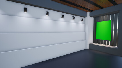News Studio, Backdrop For TV Shows .TV On Wall.3D Virtual News Studio Background, 3d illustration