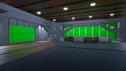 Obraz premium News Studio, Backdrop For TV Shows .TV On Wall.3D Virtual News Studio Background, 3d illustration