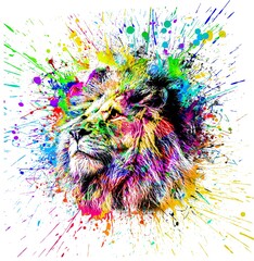 illustration with lion of an background with splashes 