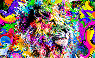 close up of a lot of colorful lion