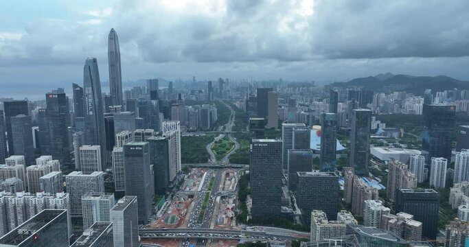 Aerial footage of downtown landscape  in shenzhen city, China 