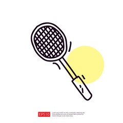 badminton racket doodle line icon