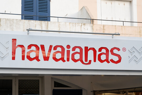 Havaianas logo brand and text sign facade wall store of Brazilian flip-flop sandals shop