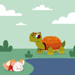 cute turtle and mouse