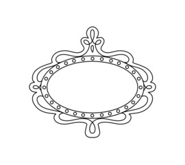 Princess frame. Royal mirror frame and majestic prince doodle border. Cute crown border. Outline vector illustration.